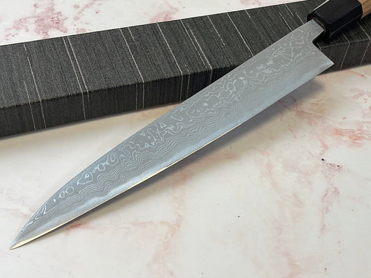Yoshimune Yanagiba 210 mm(8.3 in) Aogami(Blue) No.2 Damascus (33 layers) Double-Bevel