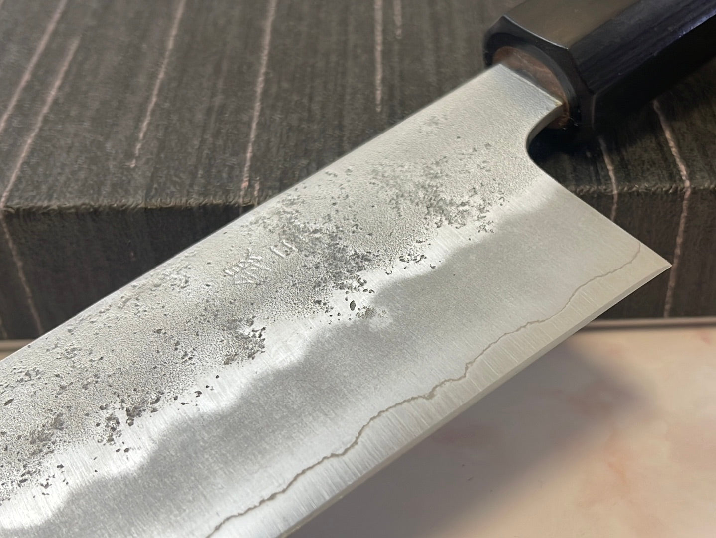 Yoshimune Kiritsuke 210 mm (8.3 in) Ginsan (Silver #3) Nashiji finish Double-Bevel Walnut Octagonal Handle