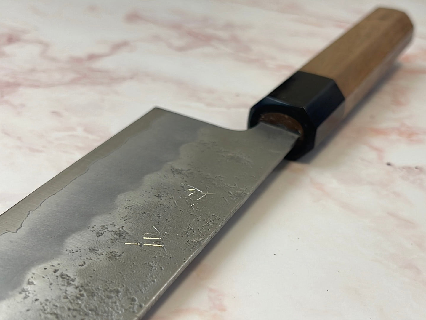 Yoshimune Kiritsuke 210 mm (8.3 in) Ginsan (Silver #3) Nashiji finish Double-Bevel Walnut Octagonal Handle