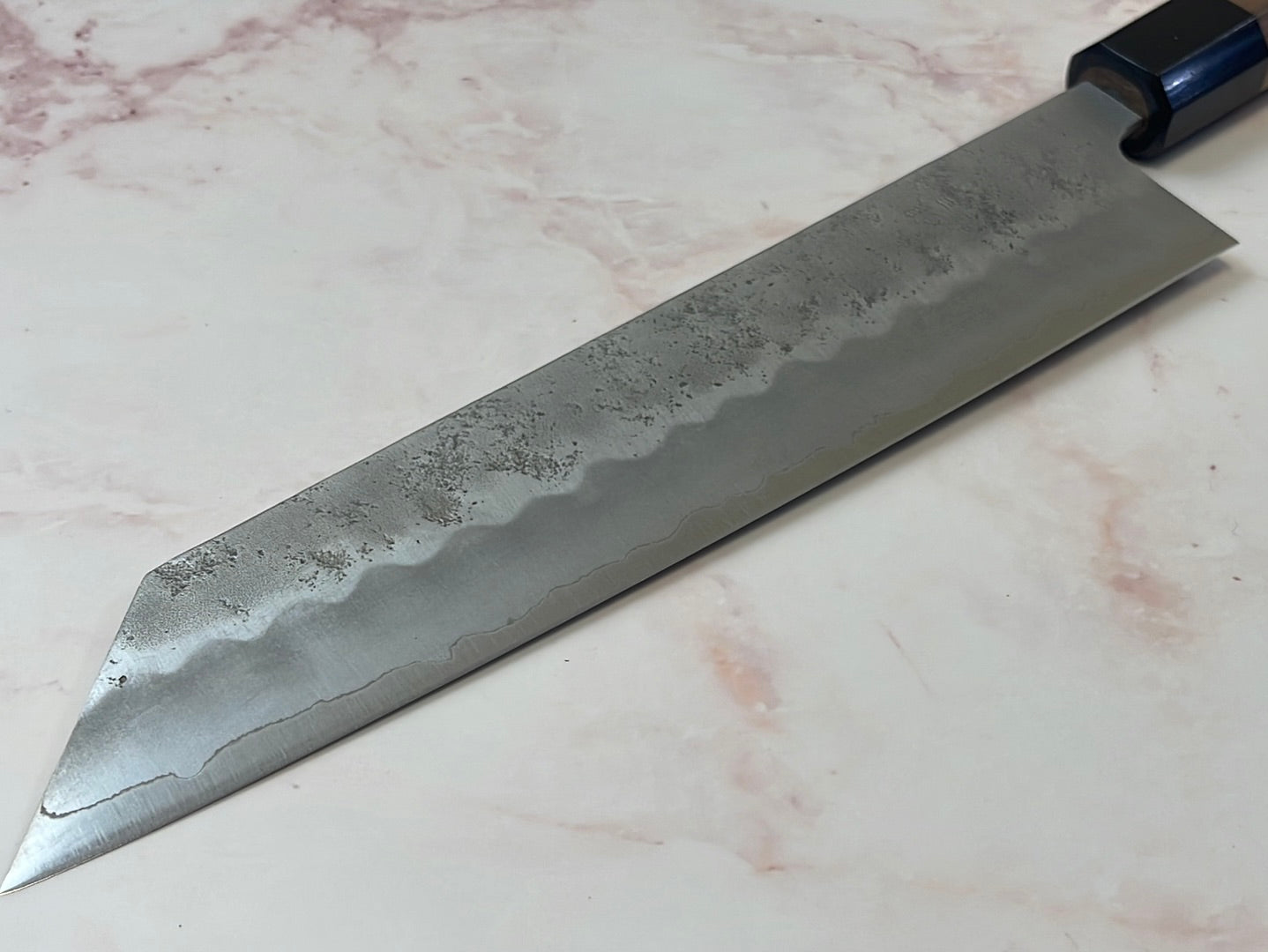 Yoshimune Kiritsuke 210 mm (8.3 in) Ginsan (Silver #3) Nashiji finish Double-Bevel Walnut Octagonal Handle