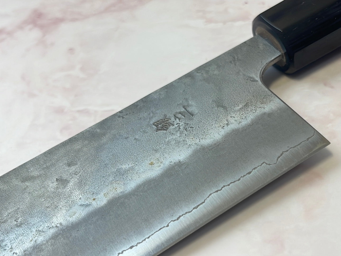 Yoshimune Nakiri 165 mm (6.5 in) Ginsan (Silver #3) Nashiji finish Double-Bevel Walnut Octagonal Handle