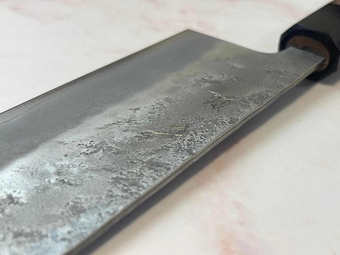 Yoshimune Nakiri 165 mm (6.5 in) Ginsan (Silver #3) Nashiji finish Double-Bevel Walnut Octagonal Handle