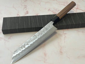 Yoshimune Kiritsuke 210 mm (8.3 in) Ginsan (Silver #3) Nashiji finish Double-Bevel Walnut Octagonal Handle