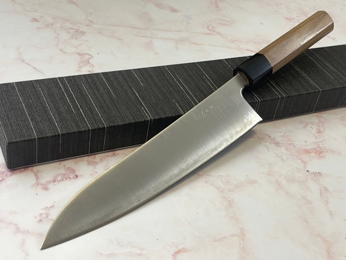 Yoshimune Gyuto Polished Stainless Clad 210 mm ) Aogami Super Double-Bevel Walnut Octagonal Handle