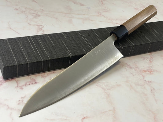 Yoshimune Gyuto Polished Stainless Clad 210 mm ) Aogami Super Double-Bevel Walnut Octagonal Handle