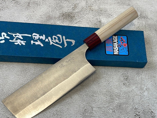 MASAKAGE YUKI Nakiri 165mm Oval Magnolia wood with Red Pakka wood