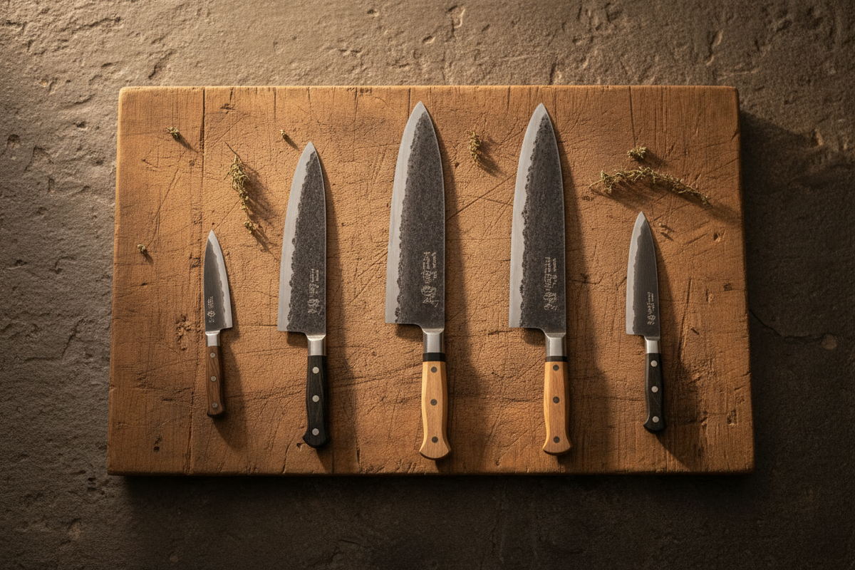Vintage Japanese Knives Flat Lay