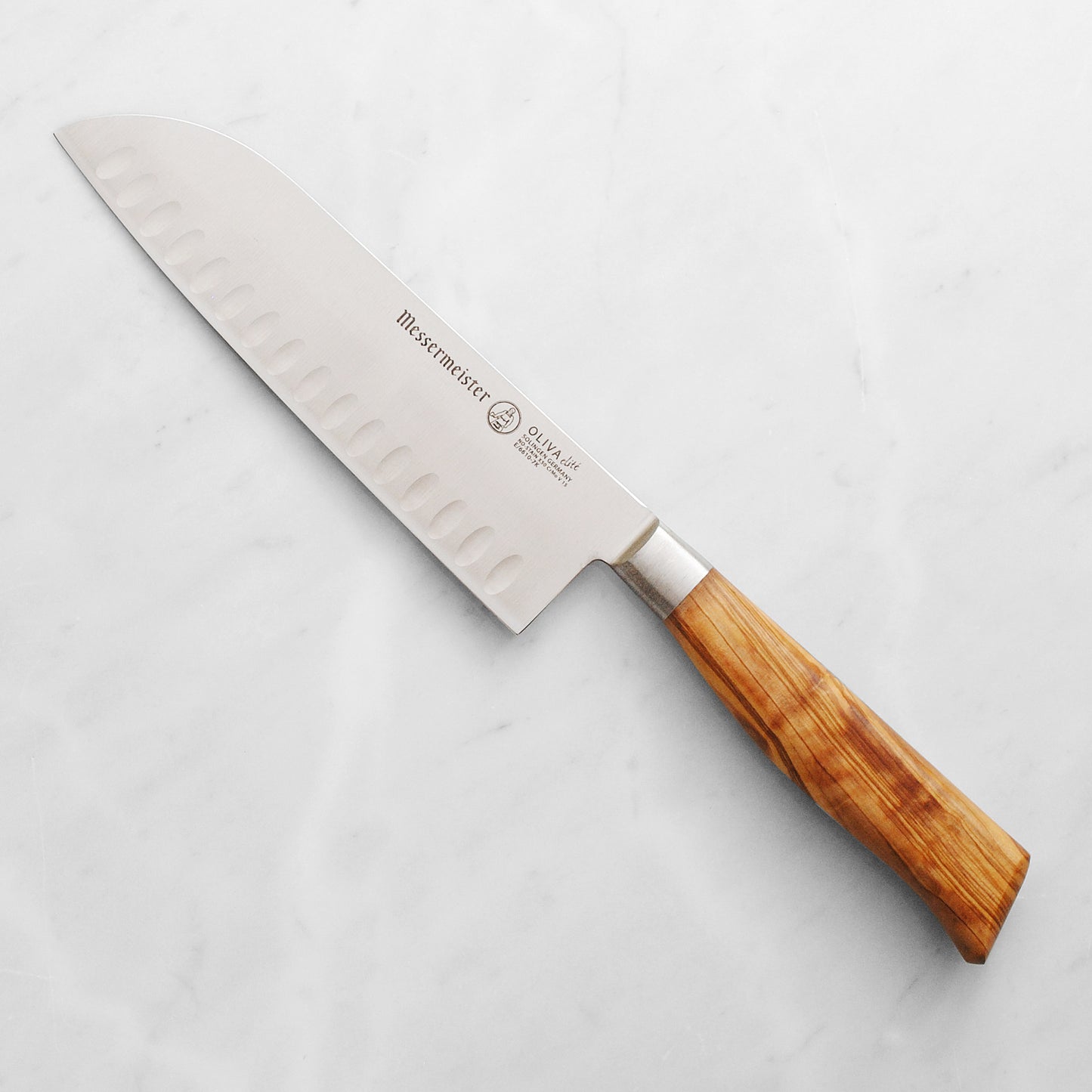 MESSERMEISTER Oliva Elité Kullenschliff Santoku 178mm | Olive Wood Handle