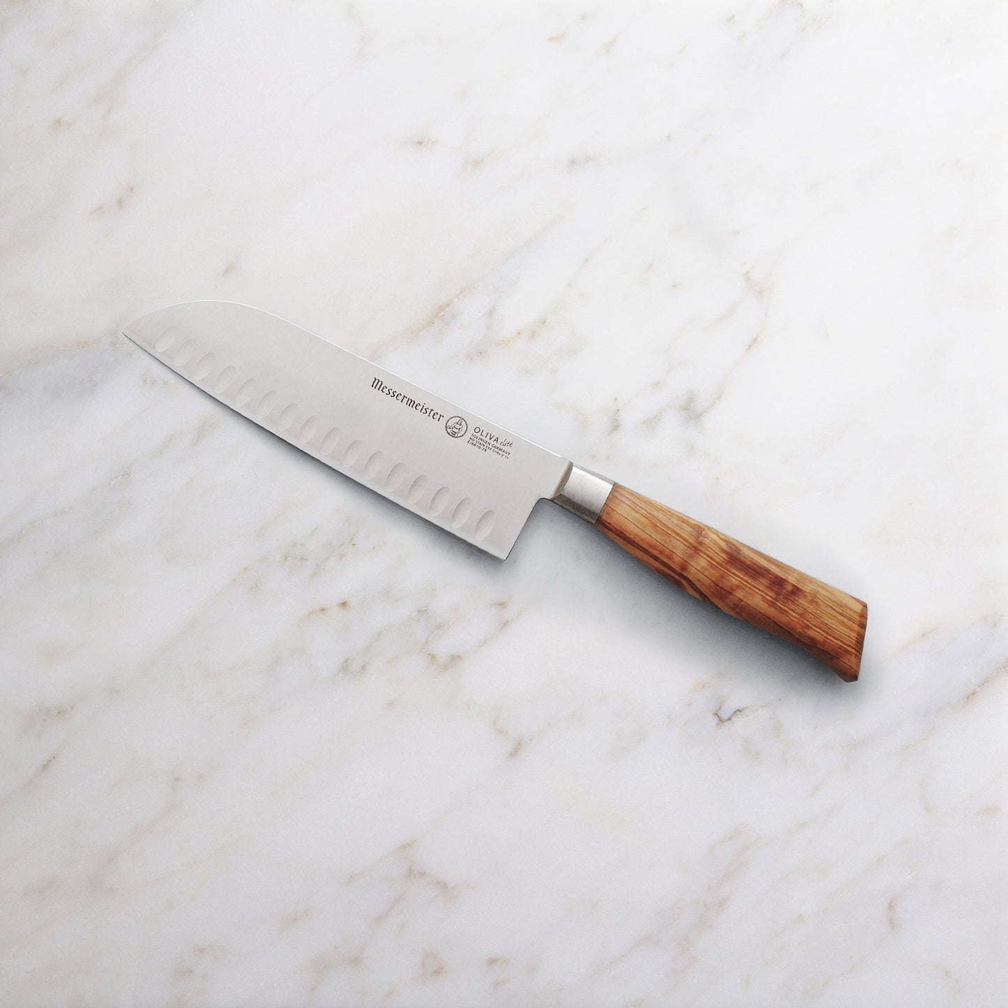 MESSERMEISTER Oliva Elité Kullenschliff Santoku 178mm | Olive Wood Handle