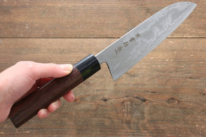 Kanetsune Blue Steel No. 2 Damascus santoku Japanese Knife 165mm Shitan Handle