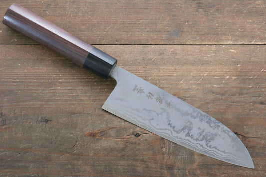 Kanetsune Blue Steel No. 2 Damascus santoku Japanese Knife 165mm Shitan Handle