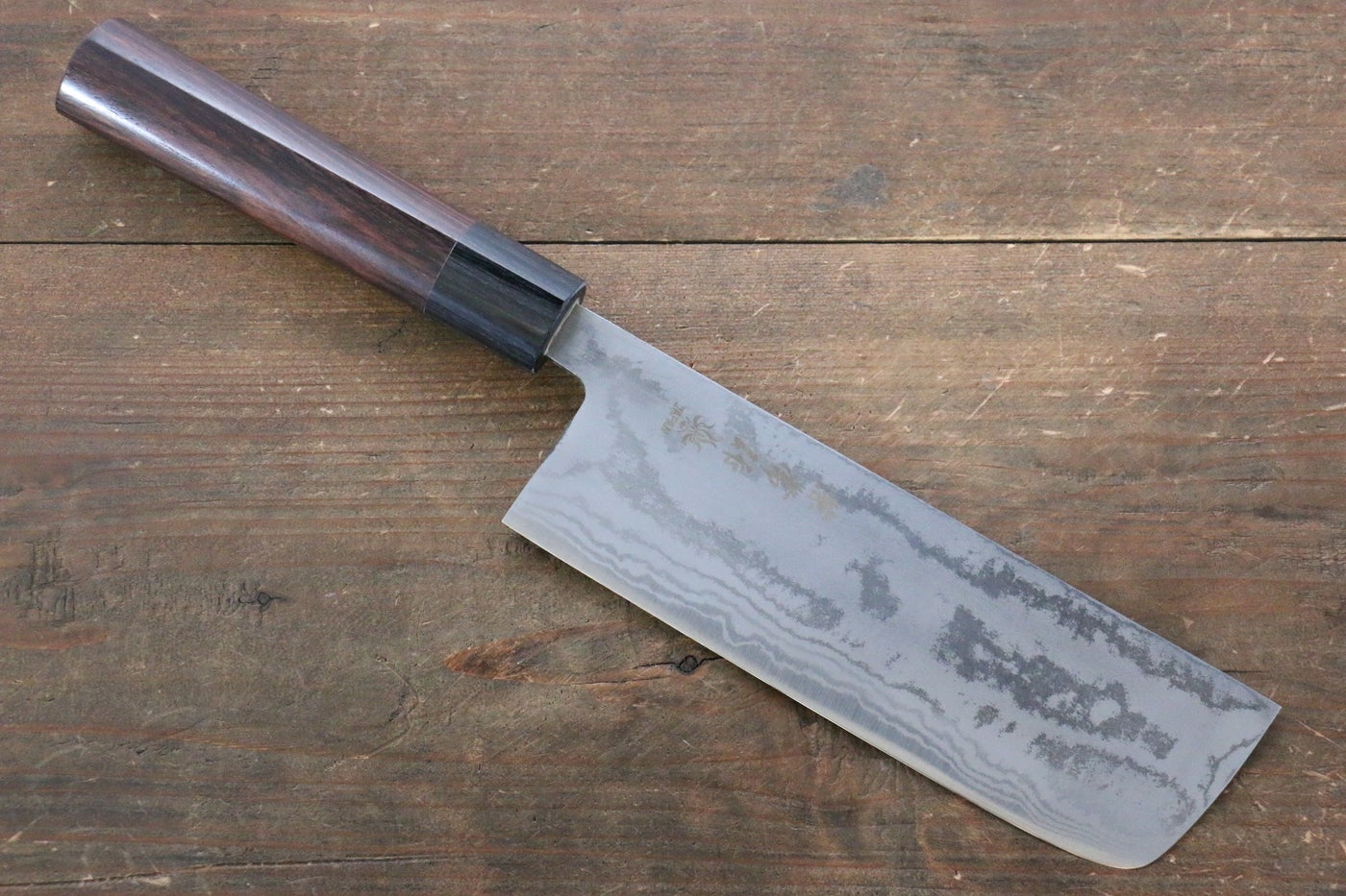 Kanetsune Blue Steel No.2 Damascus Nakiri 165mm - Shitan Handle