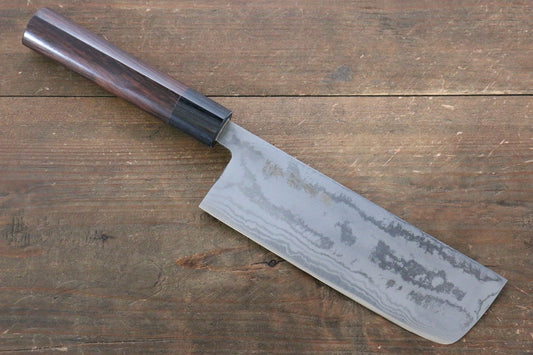 Kanetsune Blue Steel No. 2 Damascus Nakiri Japanese Knife 165mm Shitan Handle