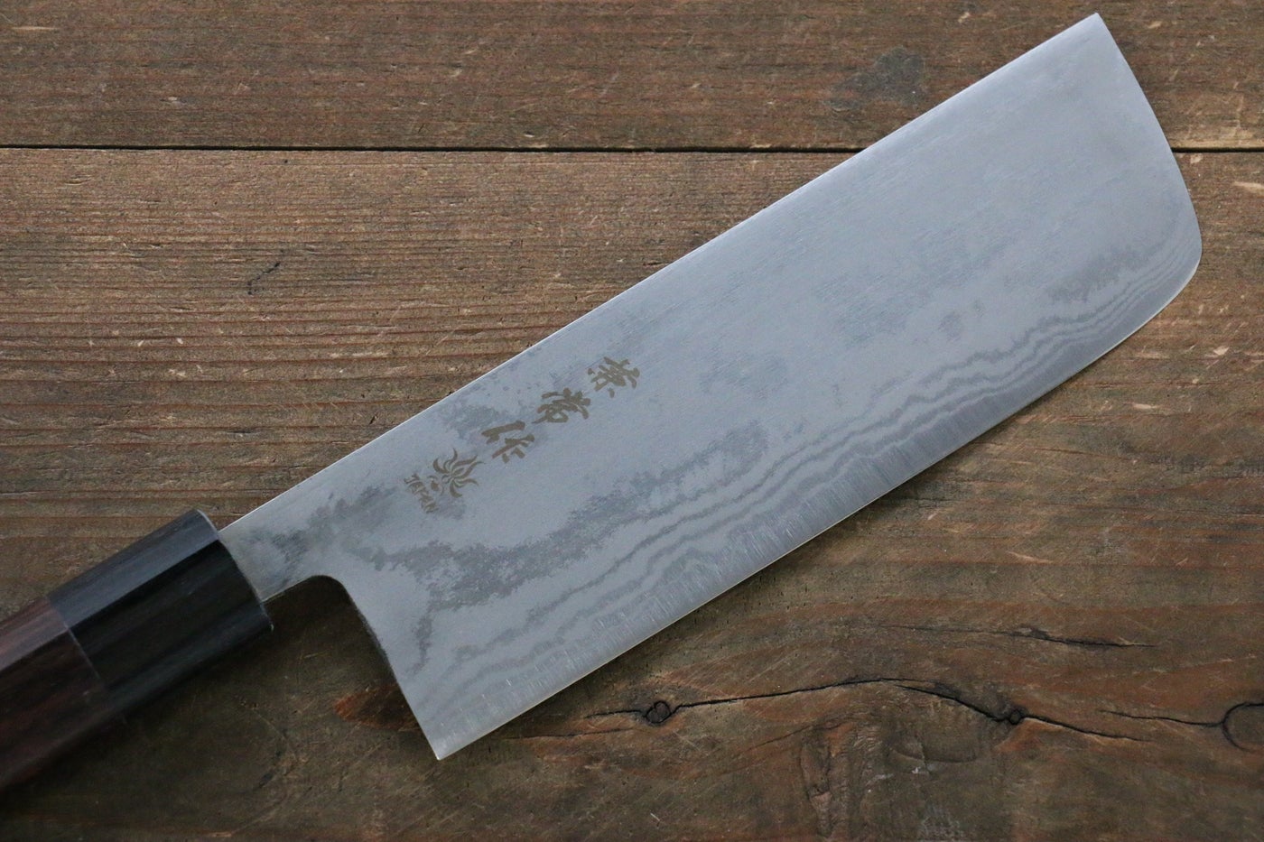 Kanetsune Blue Steel No.2 Damascus Nakiri 165mm - Shitan Handle