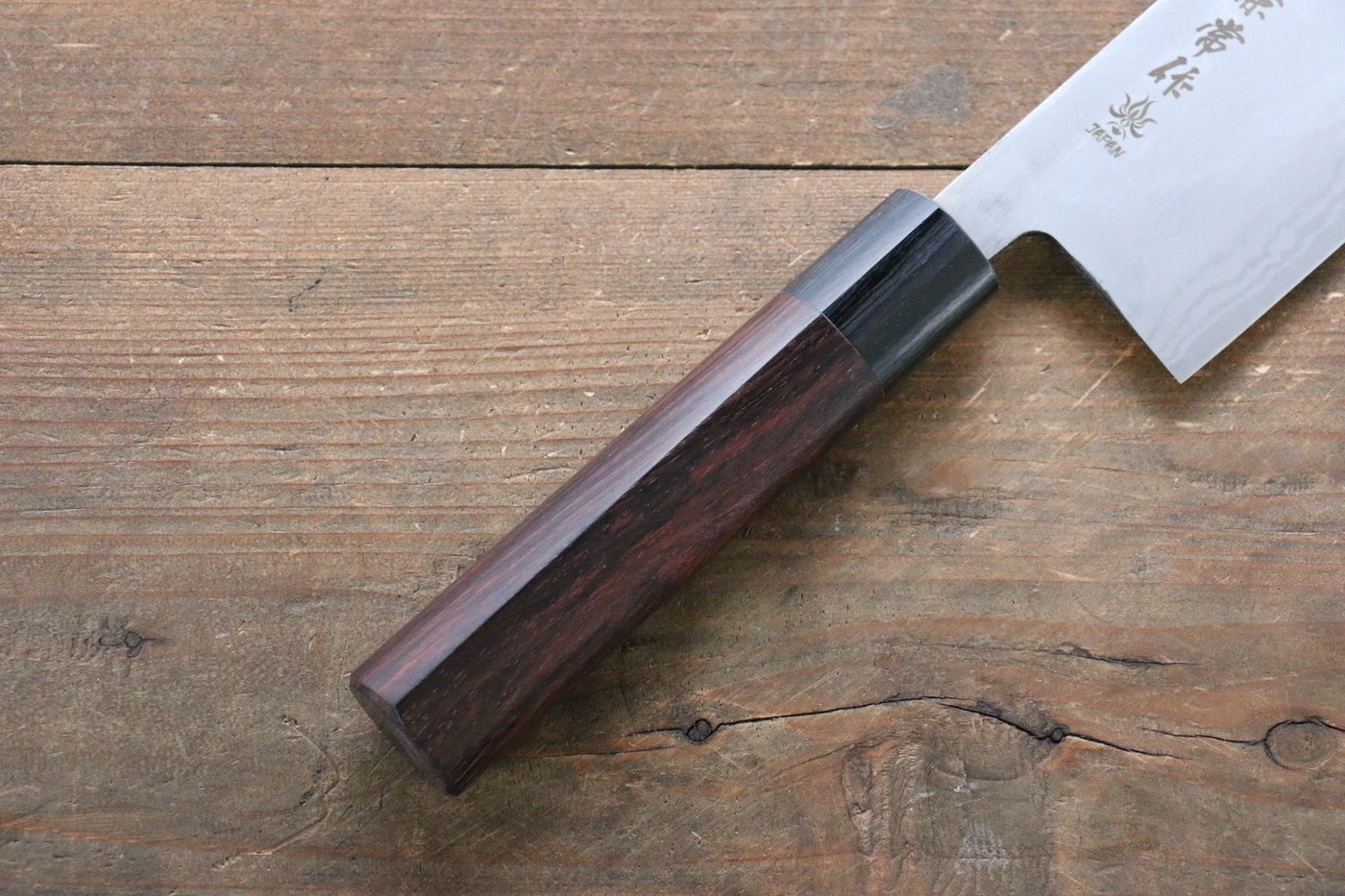 Kanetsune Blue Steel No.2 Damascus Nakiri 165mm - Shitan Handle