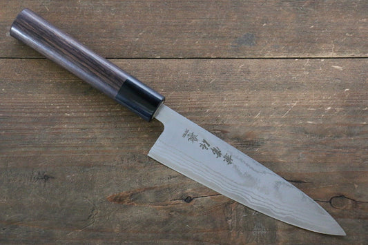 Kanetsune Blue Steel No. 2 Damascus Petty-Utility Japanese Knife 135mm Shitan Handle