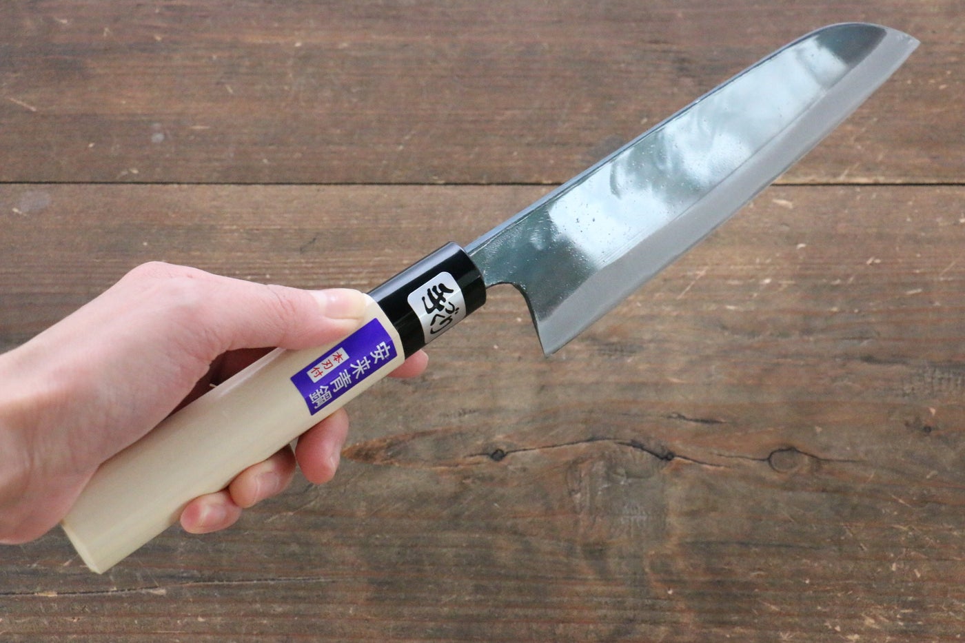 Kanetsune Blue Steel No.2 Kurouchi Santoku 165mm - Magnolia Handle