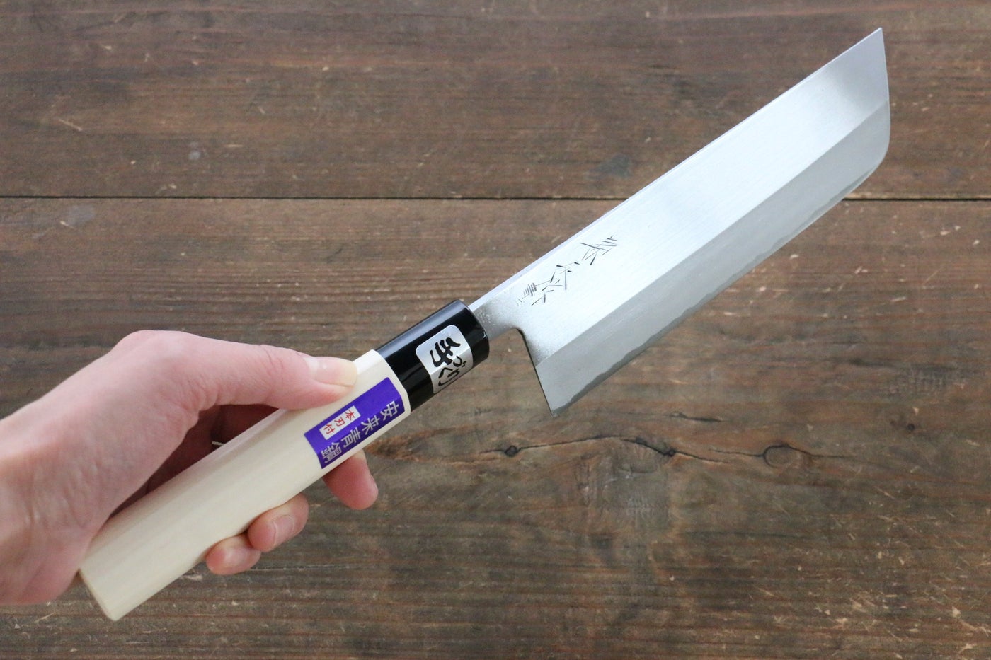 Kanetsune Blue Steel No.2 Migaki Nakiri 165mm - Magnolia Handle