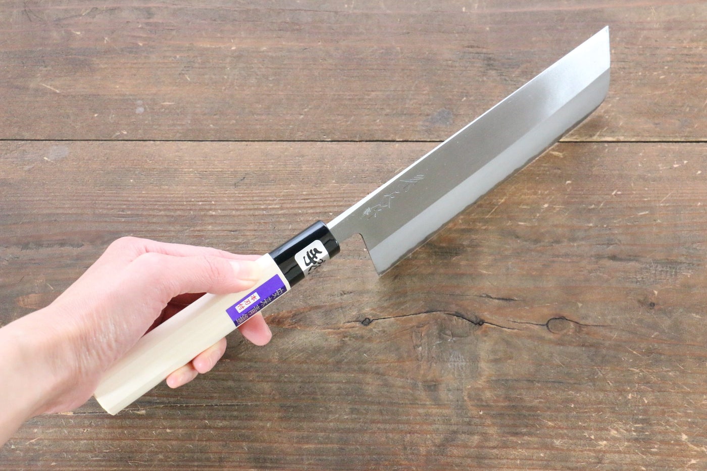Kanetsune Blue Steel No.2 Migaki Nakiri 165mm - Magnolia Handle