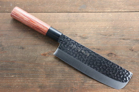 Kanetsune DSR-1K6 Hamemered Nakiri Japanese Knife 165mm Red Pakka Wood Handle