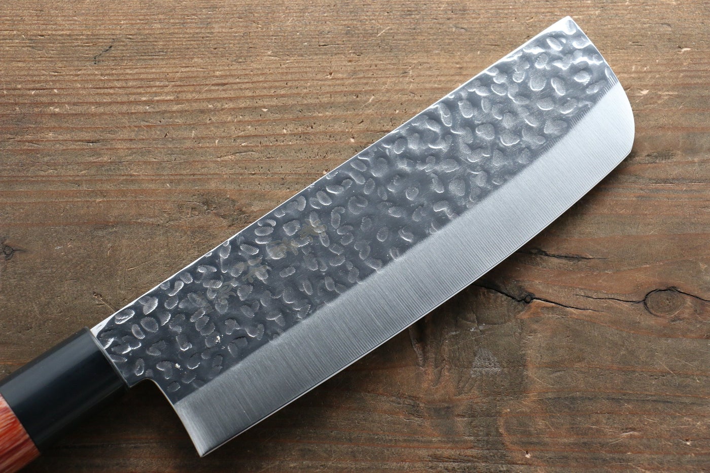Kanetsune DSR-1K6 Hammered Nakiri 165mm - Red Pakka Wood Handle
