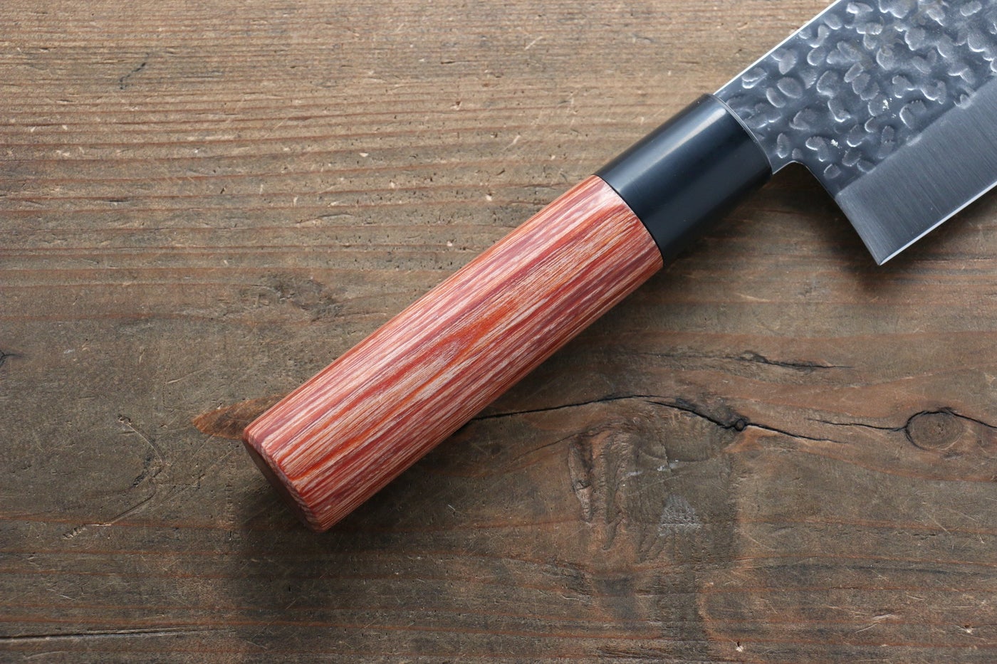 Kanetsune DSR-1K6 Hammered Nakiri 165mm - Red Pakka Wood Handle