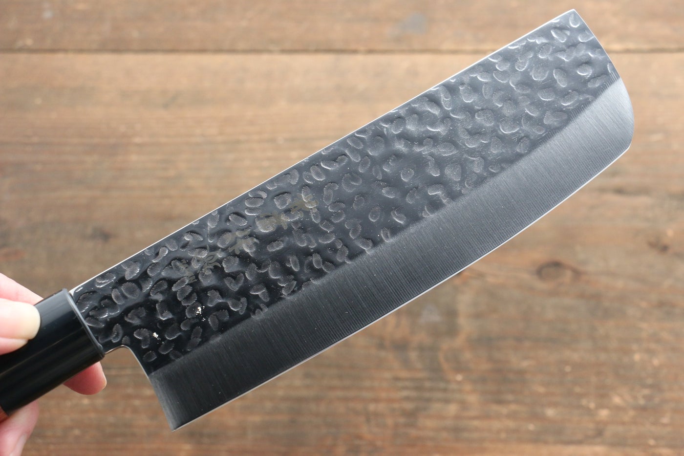Kanetsune DSR-1K6 Hammered Nakiri 165mm - Red Pakka Wood Handle