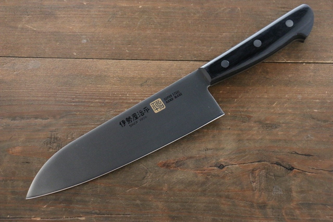 Iseya Molybdenum Santoku Japanese Knife 180mm Black Pakka Wood Handle