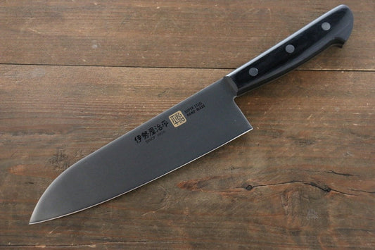 Iseya Molybdenum Santoku Japanese Knife 180mm Black Pakka Wood Handle