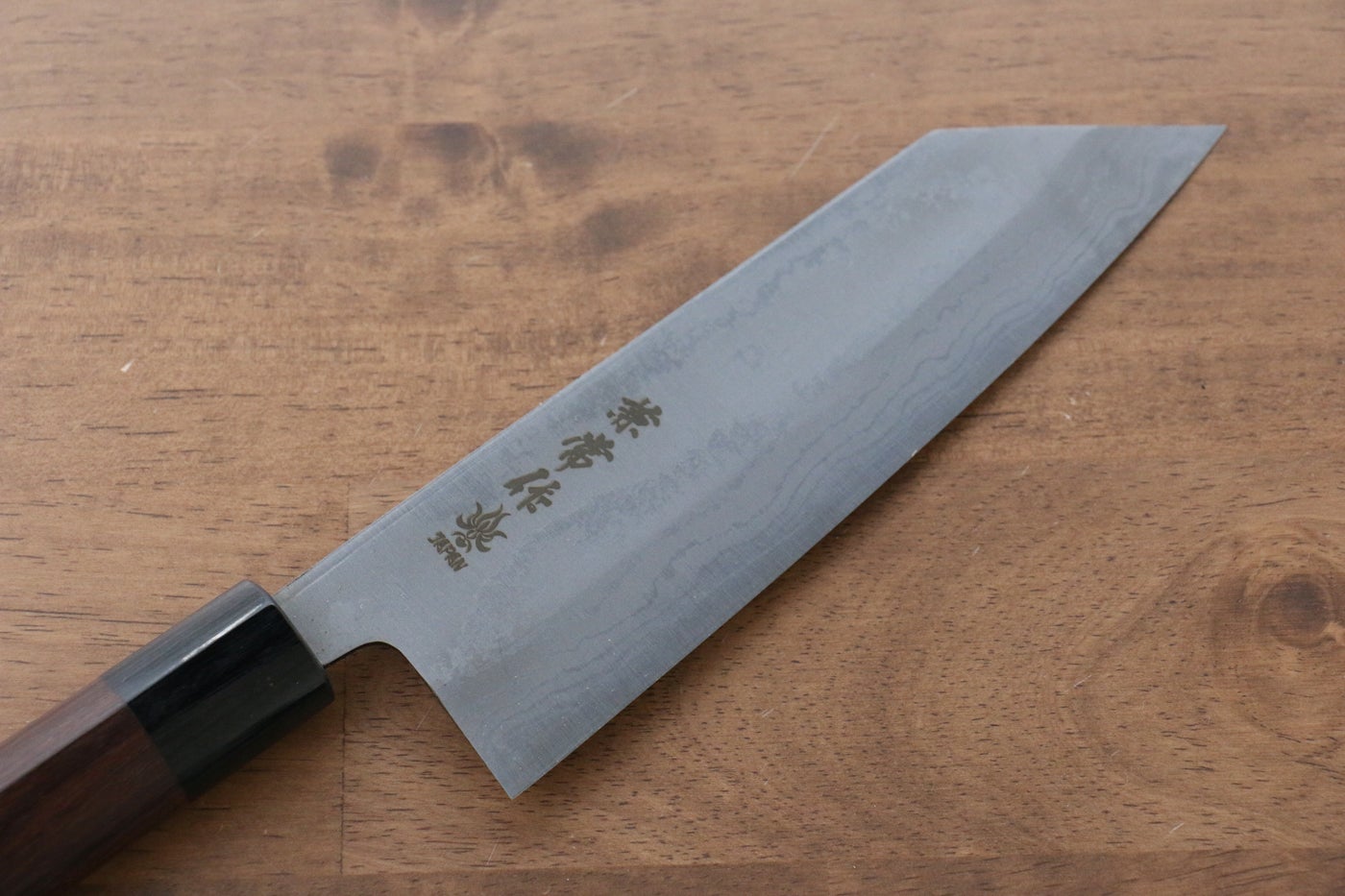 Kanetsune Blue Steel No.2 Damascus Kiritsuke 170mm - Shitan Handle