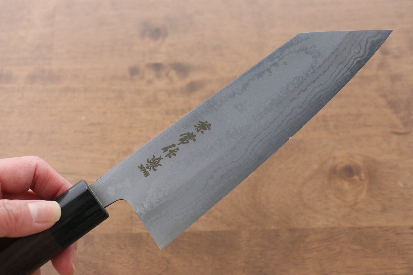 Kanetsune Blue Steel No.2 Damascus Kiritsuke 170mm - Shitan Handle