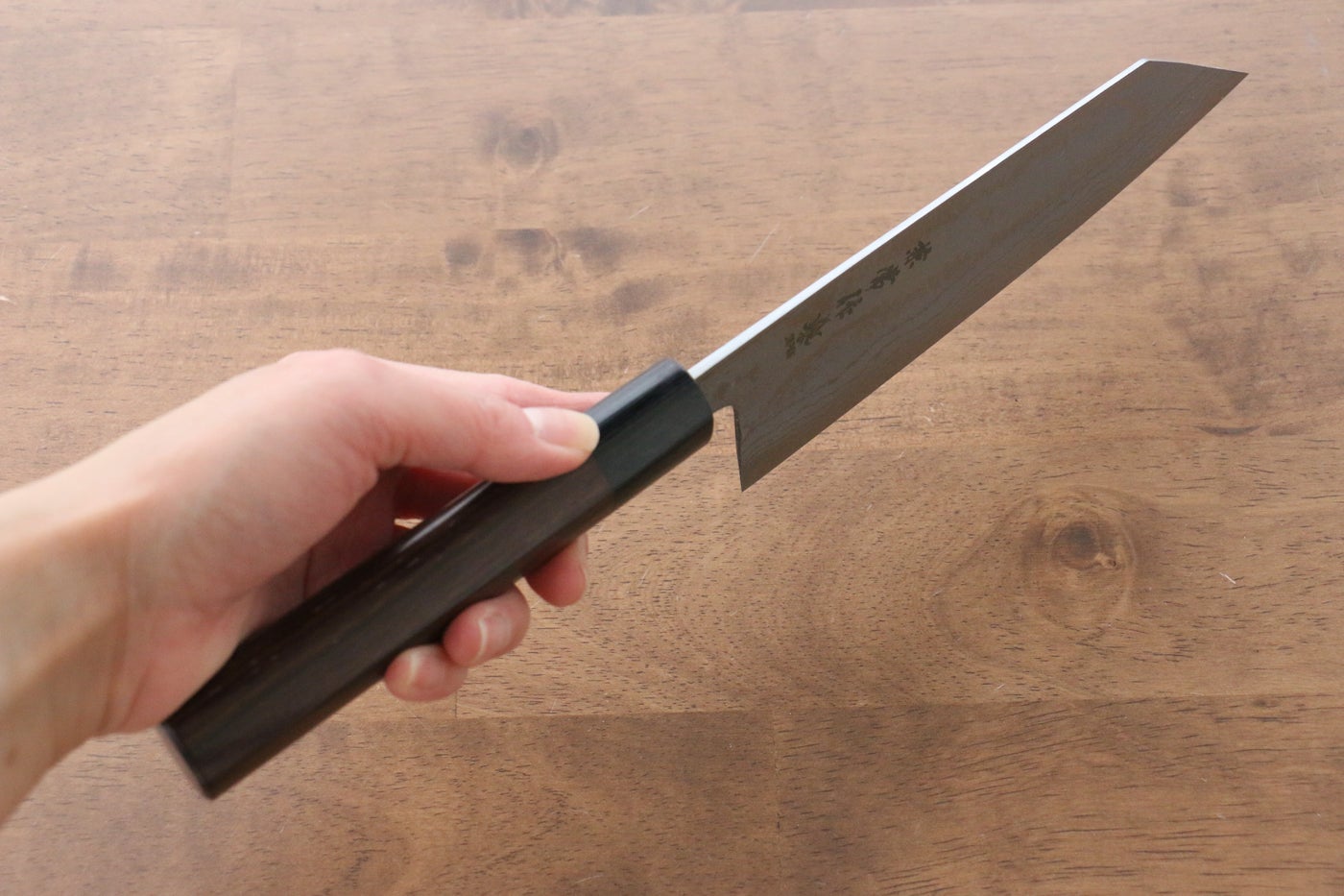 Kanetsune Blue Steel No.2 Damascus Kiritsuke 170mm - Shitan Handle