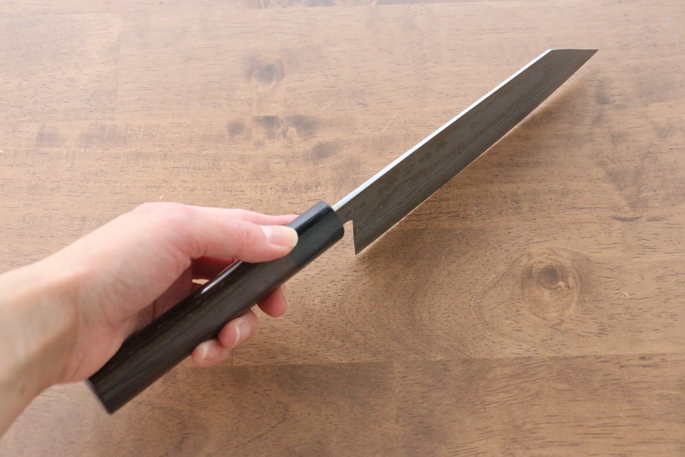 Kanetsune Blue Steel No.2 Damascus Kiritsuke 170mm - Shitan Handle
