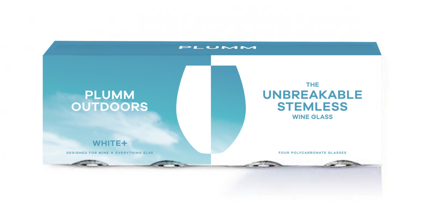 Plumm Outdoors Stemless WHITE Wine Glass (Four Pack)
