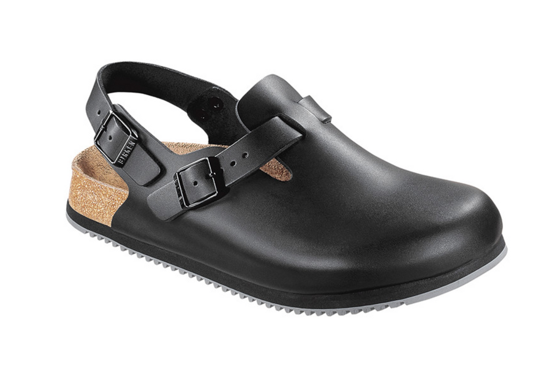 Birkenstock Tokio Supergrip Black Smooth Leather Clog Chef Shoes