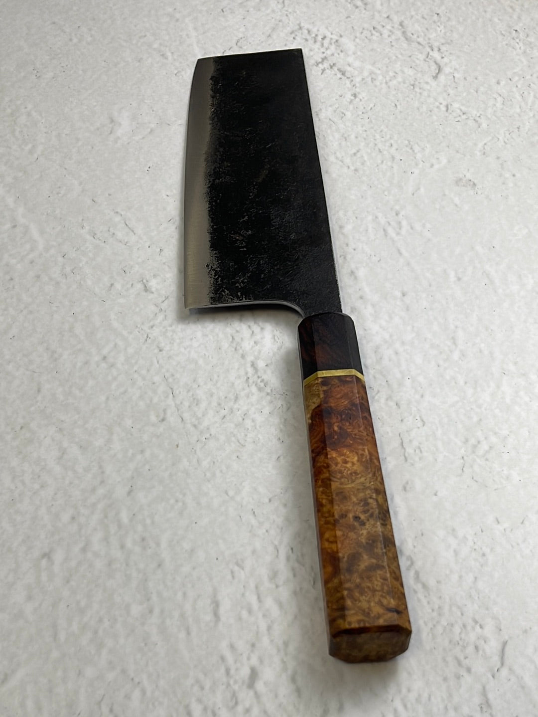 Nakiri 170mm Kurouchi Gold Amboyna Burl & Rosewood with Brass Spacer