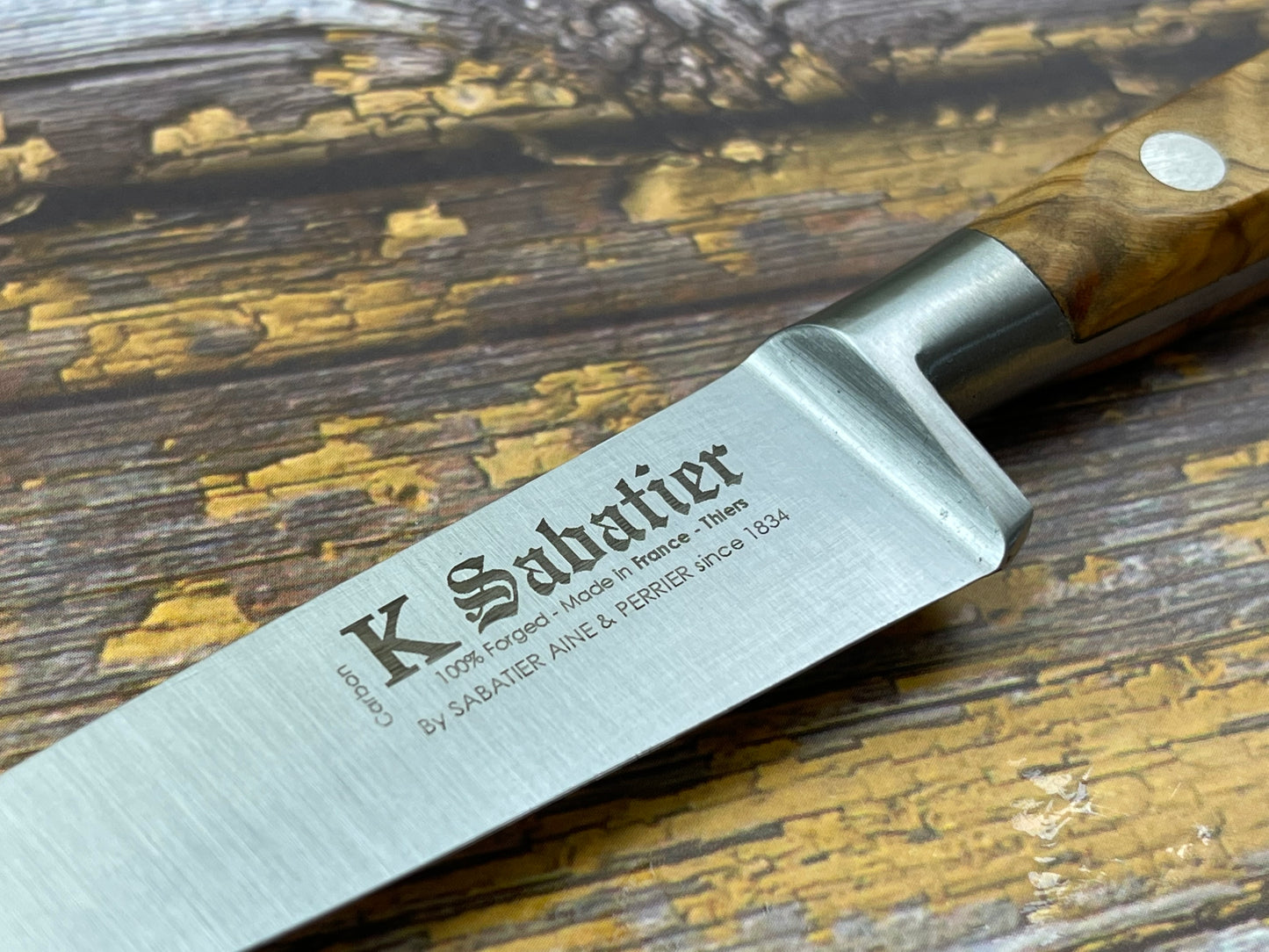 K Sabatier Paring Knife 100mm - HIGH CARBON STEEL - OLIVE WOOD HANDLE