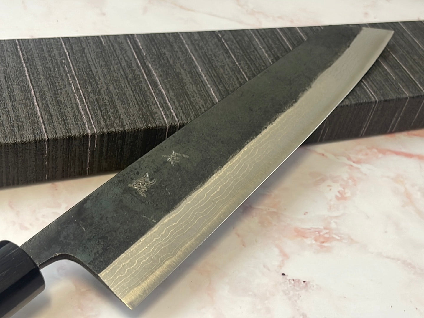 Yoshimune Kiritsuke Kurouchi 240 mm (9.4 in) Aogami (Blue) #2 Damascus (17 layers) Double-Bevel