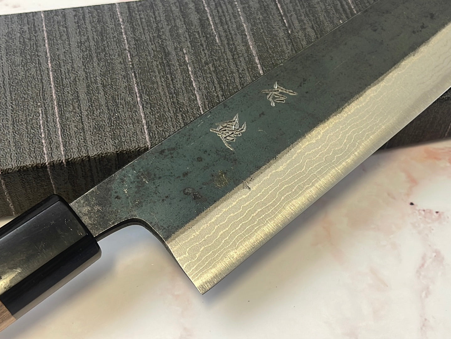 Yoshimune Gyuto Kurouchi 240 mm (9.4 in) Aogami (Blue) #2 Damascus (17 layers) Double-Bevel