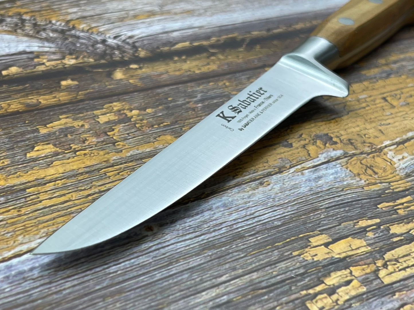 K Sabatier Boning Knife 130mm - CARBON STEEL - OLIVE WOOD HANDLE
