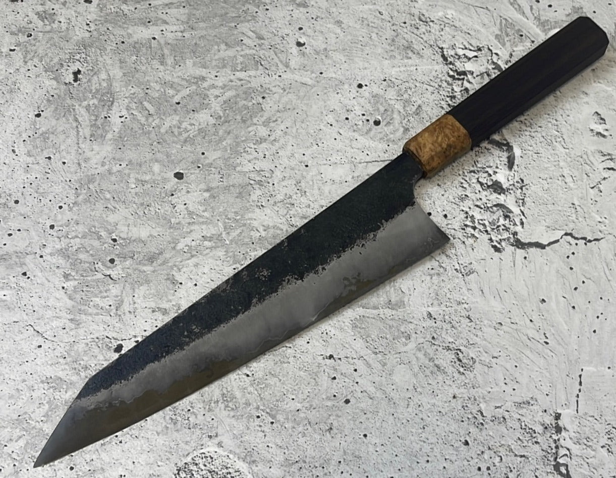 SanMai K-Tip Gyuto 230mm Kurouchi Kasumi, Amboyna Burl & Rosewood Handle