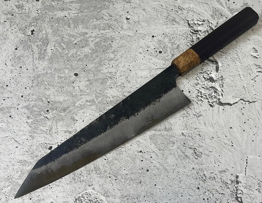 SanMai K-Tip Gyuto 230mm Kurouchi Kasumi, Amboyna Burl & Rosewood Handle