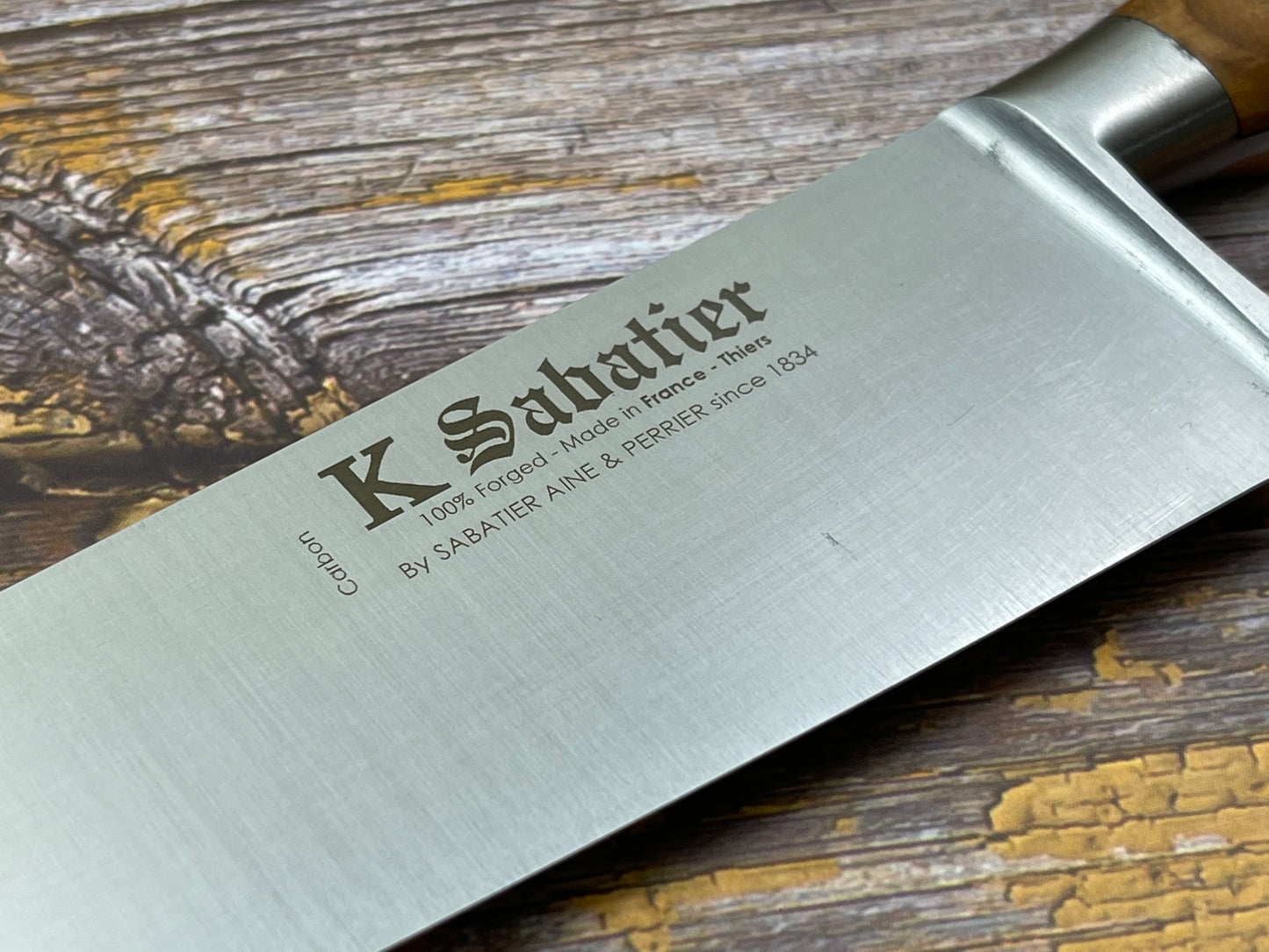K Sabatier Chef Knife 230mm - CARBON STEEL - OLIVE WOOD HANDLE