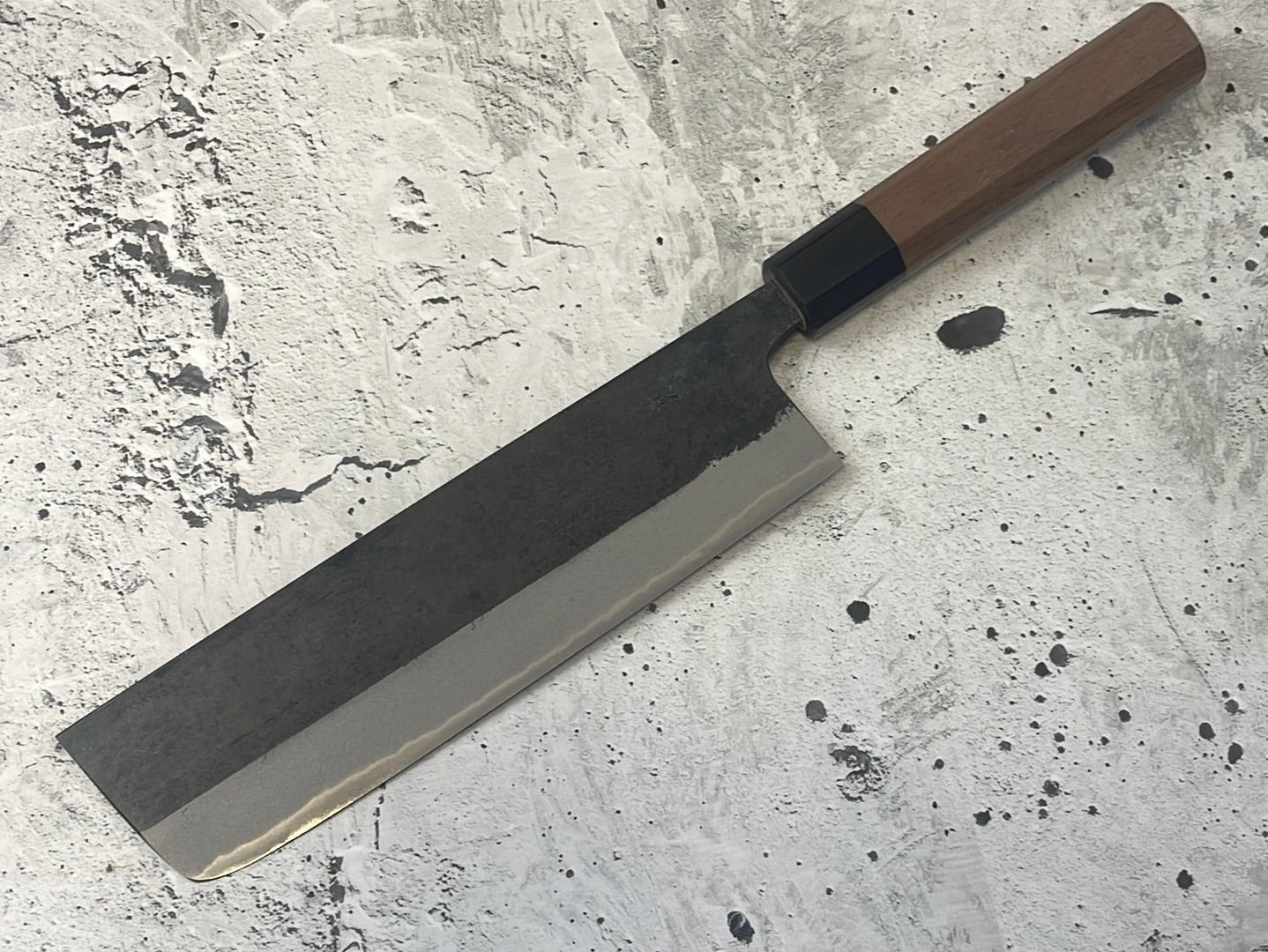 Yoshimune Nakiri Kurouchi 180 mm (7.1 in) Aogami (Blue) #2 Double-Bevel
