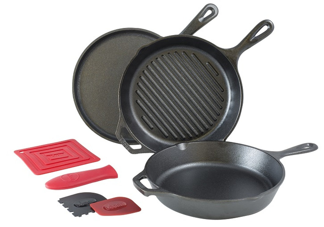 LODGE COOKWARE Cast Iron Cooking Essential 6pcs  Pan Set