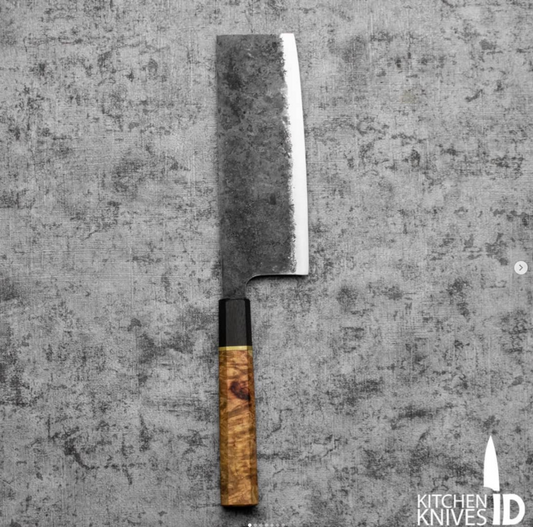 Nakiri 170mm Kurouchi Gold Amboyna Burl & Rosewood with Brass Spacer