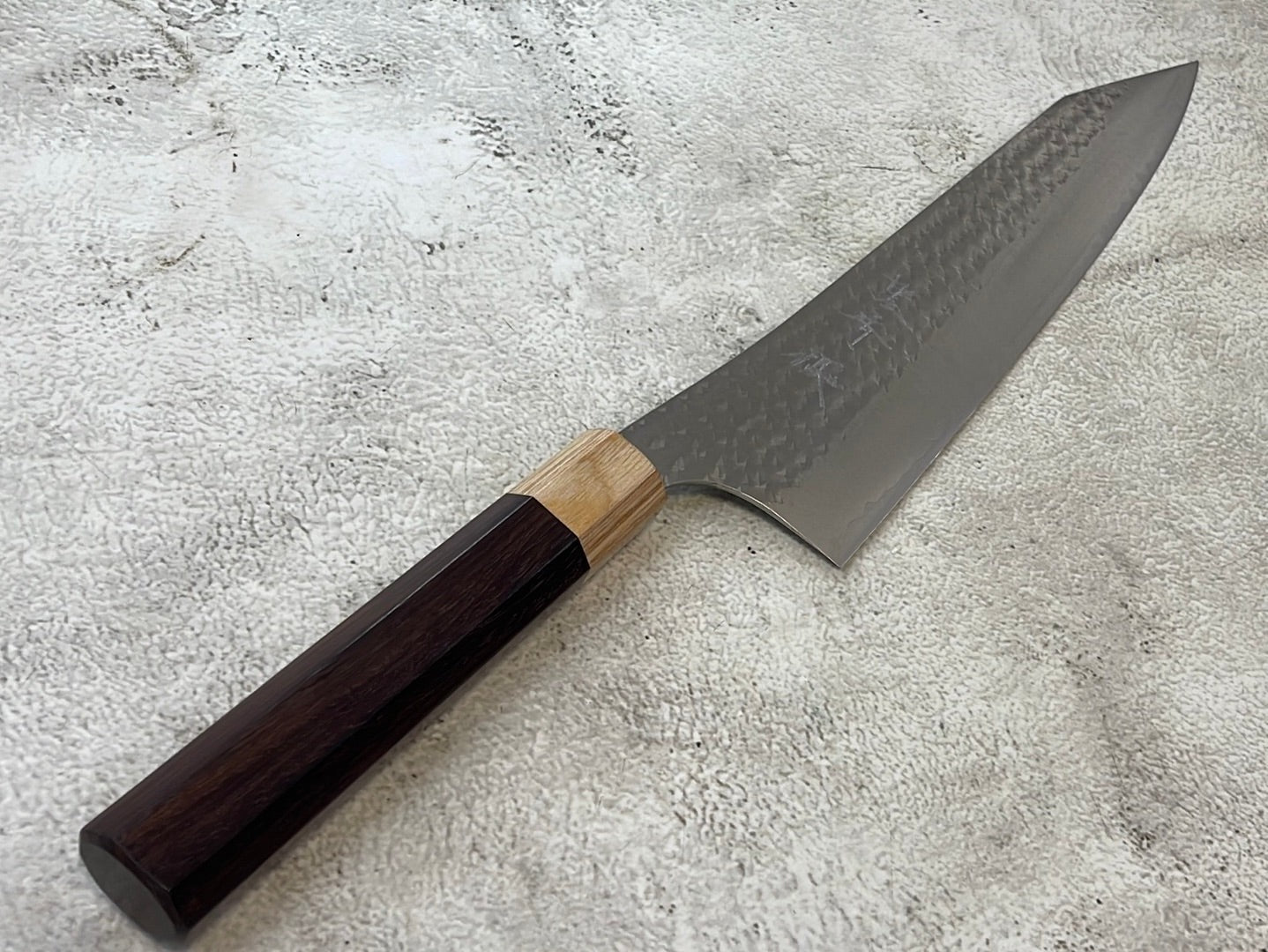 Yu Kurosaki R2(SG2) Hammered SENKO-EI WA RS8H Japanese Gyuto 240mm with Brown-Ring Octagonal Handle