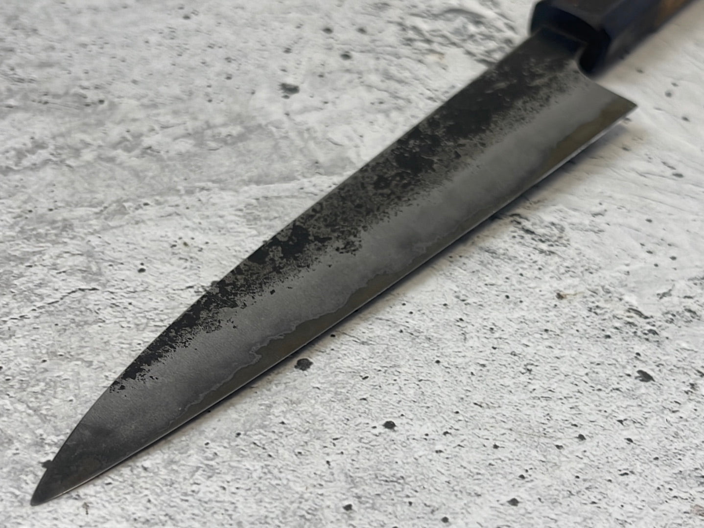 SanMai Petty 150mm Kurouchi Etched, Amboyna Burl & Rosewood Handle