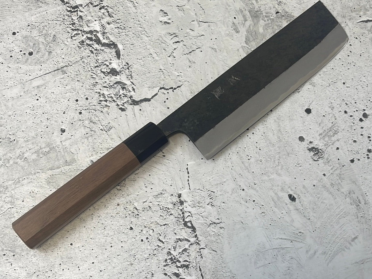 Yoshimune Nakiri Kurouchi 180 mm (7.1 in) Aogami (Blue) #2 Double-Bevel