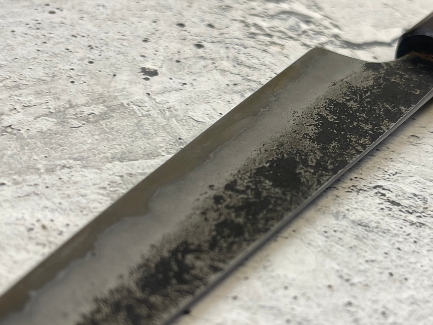 SanMai Petty 150mm Kurouchi Etched, Amboyna Burl & Rosewood Handle